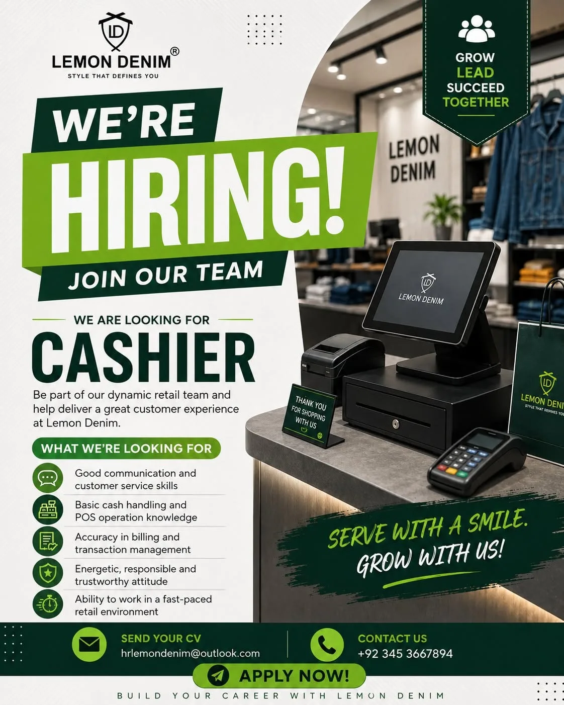š¼ We Are Hiring ā Cashier | Lemon Denim š¼