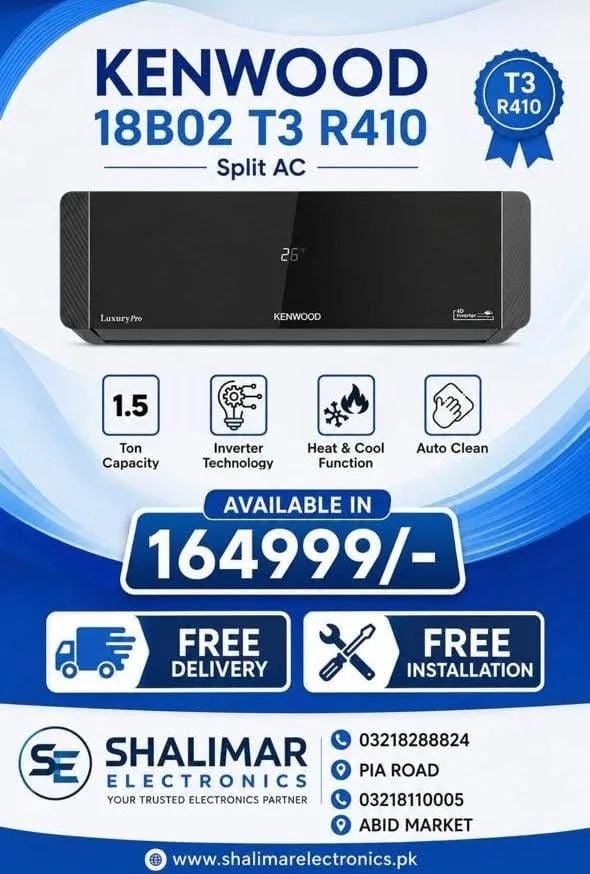 Kenwood 18B02 T3 R410 Inverter Split AC | 1.5 Ton Heat & Cool | Free Installation & Delivery