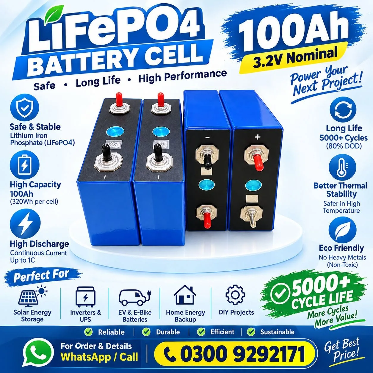 π LiFePO4 3.2V 100Ah Battery Cells
