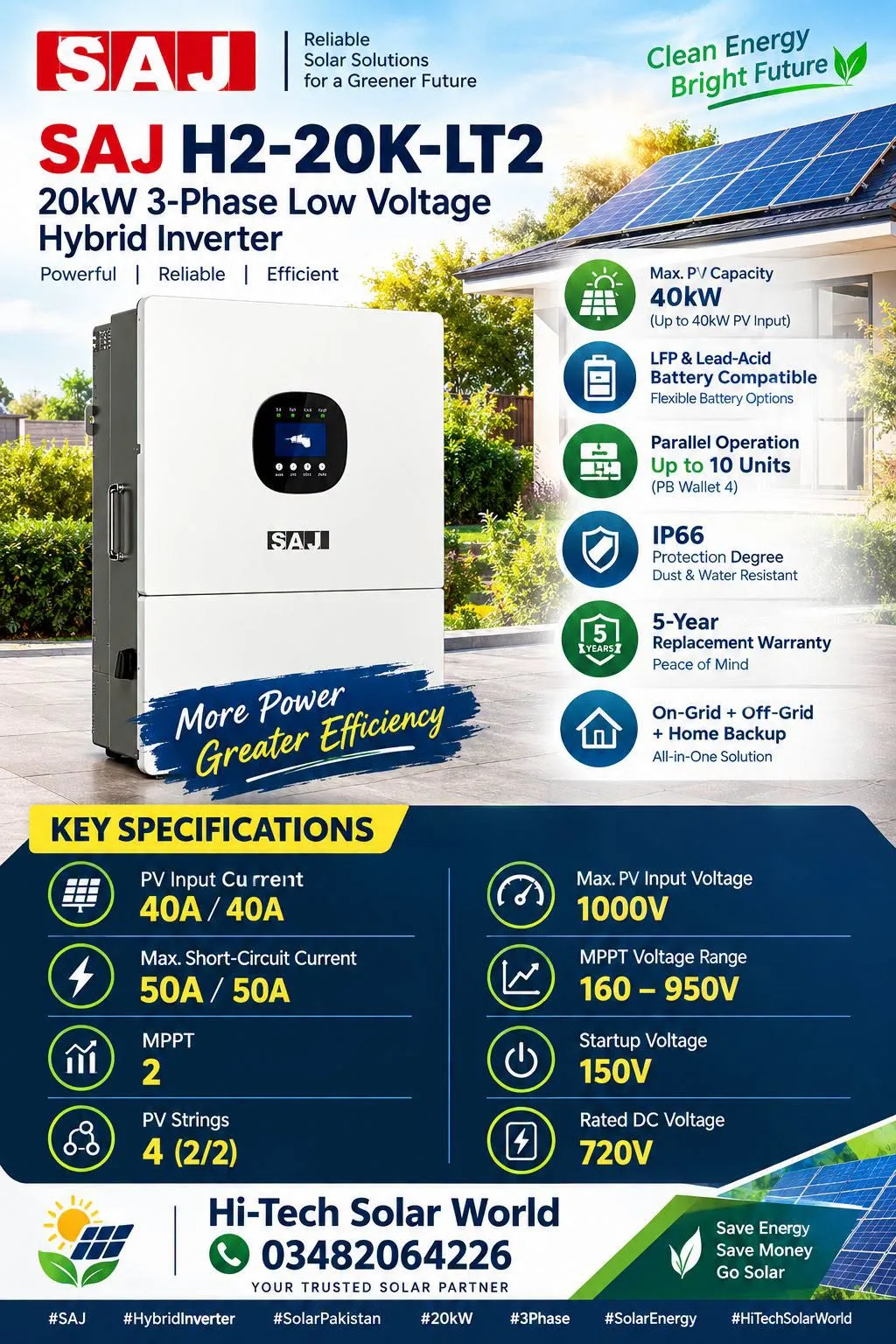 ⚡ SAJ H2-20K-LT2 – 20KW Hybrid Inverter