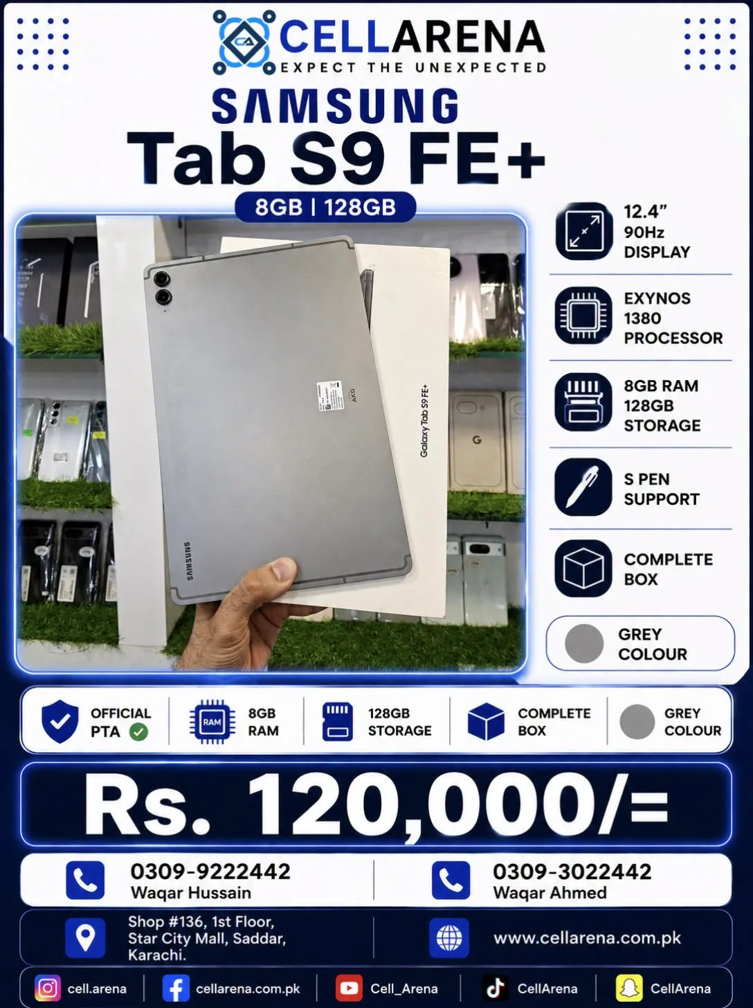 Samsung Galaxy Tab S9 FE+ | 8GB RAM | 128GB Storage | Official PTA | Complete Box