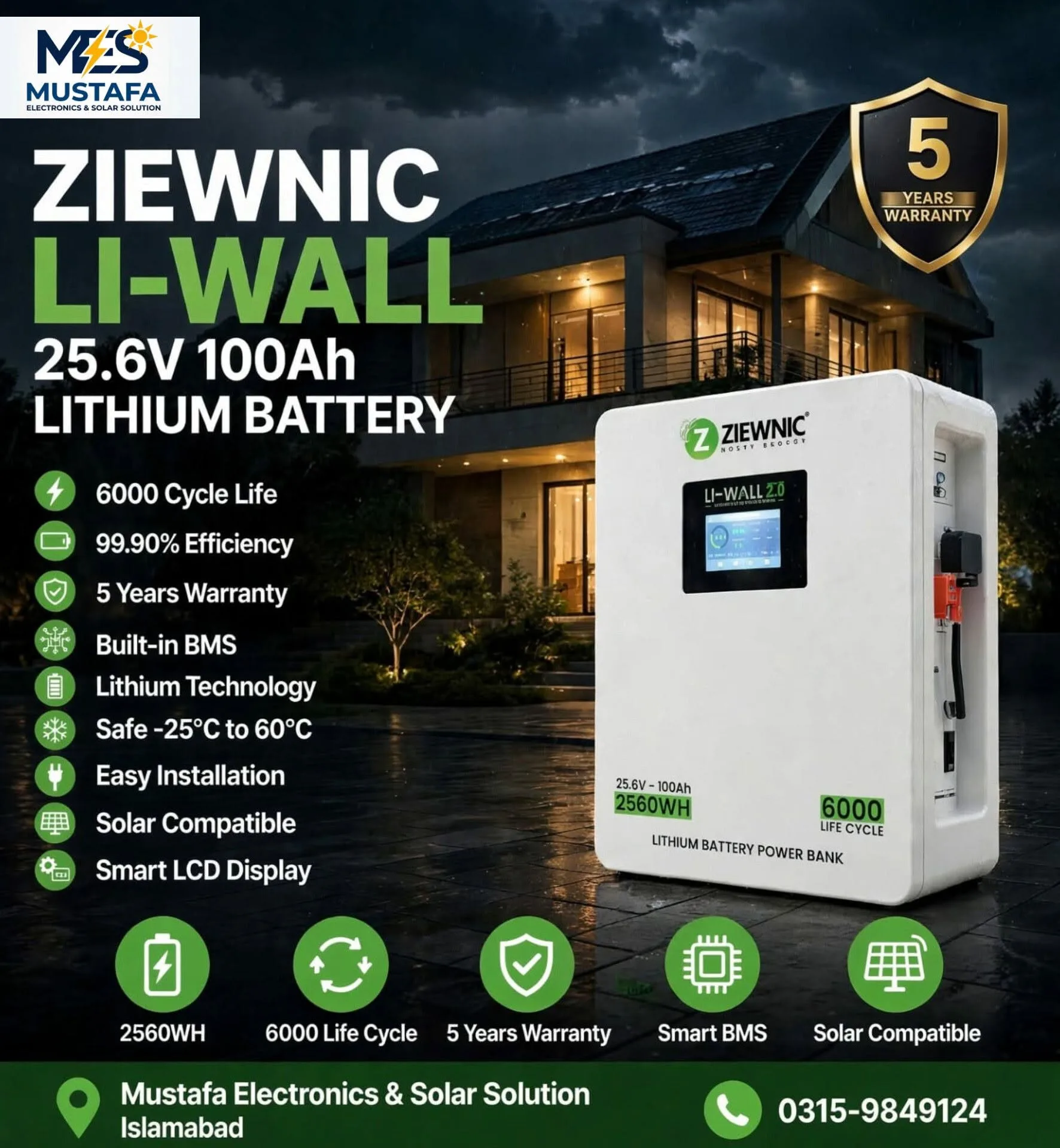 🔋 Ziewnic Li-Wall V2 – 25.6v 100ah Lithium Battery ⚡