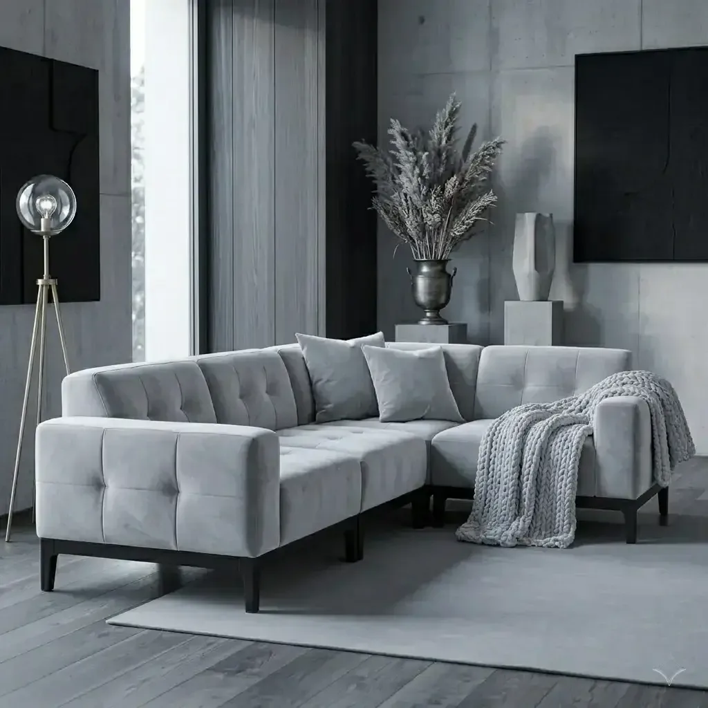 Modern Grey Sectional Sofa with Tufted Cushions