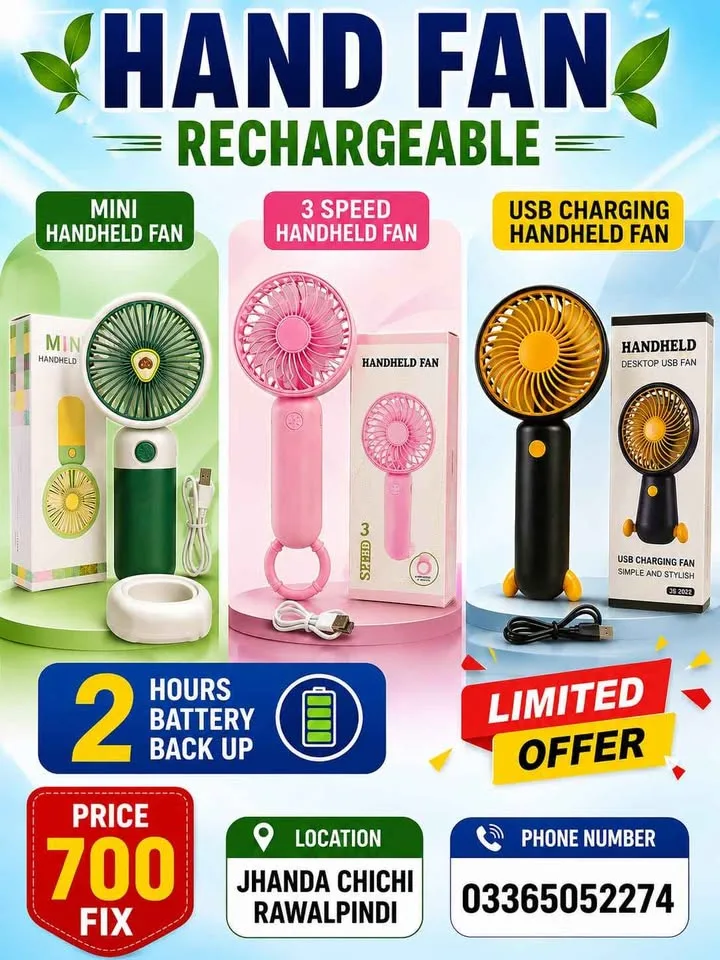 Rechargeable Hand Fan | Portable Mini USB Fan | Lightweight & Rechargeable