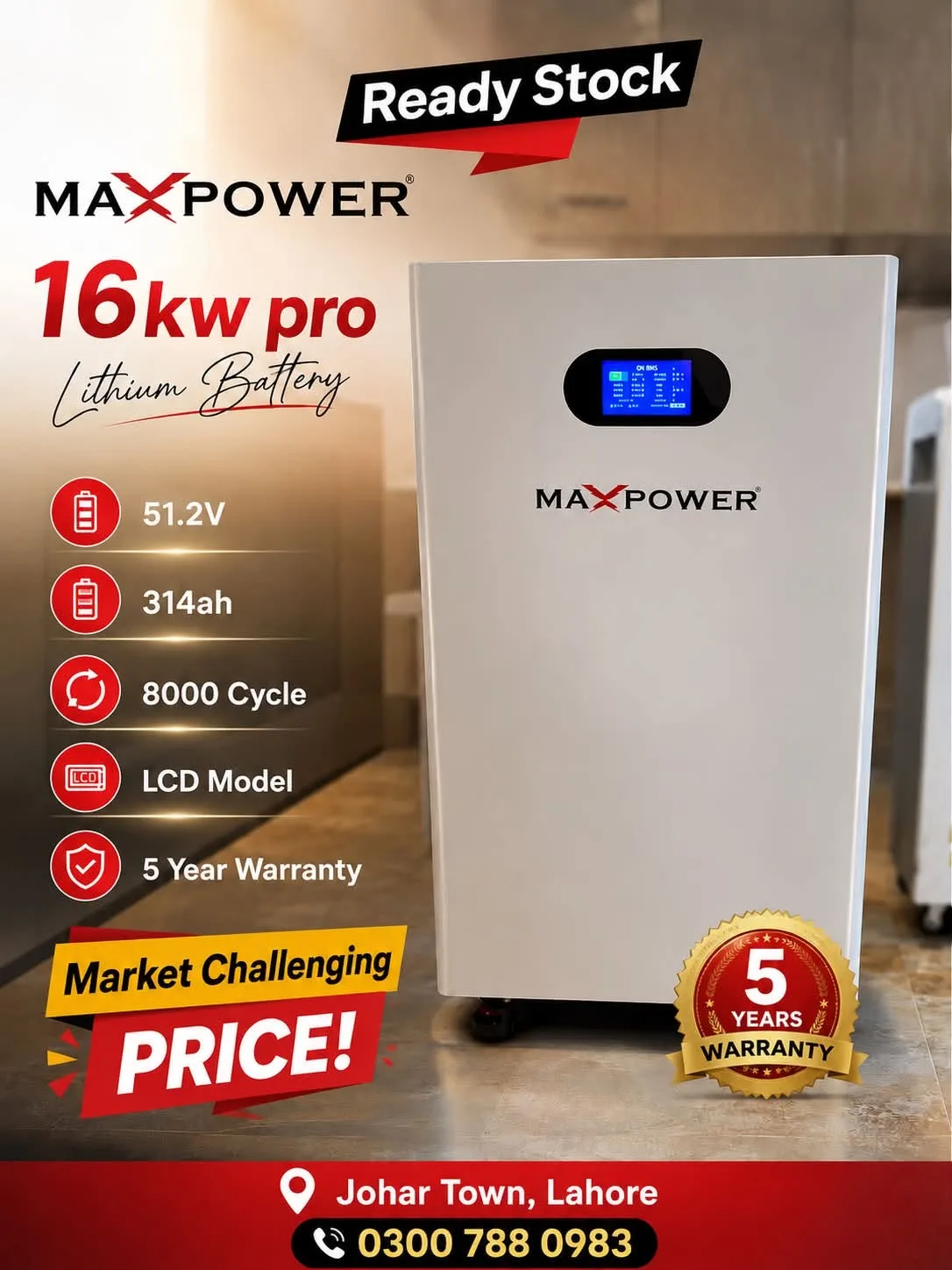 🔋 MAXPOWER 16KW PRO Lithium Battery – Ready Stock ⚡