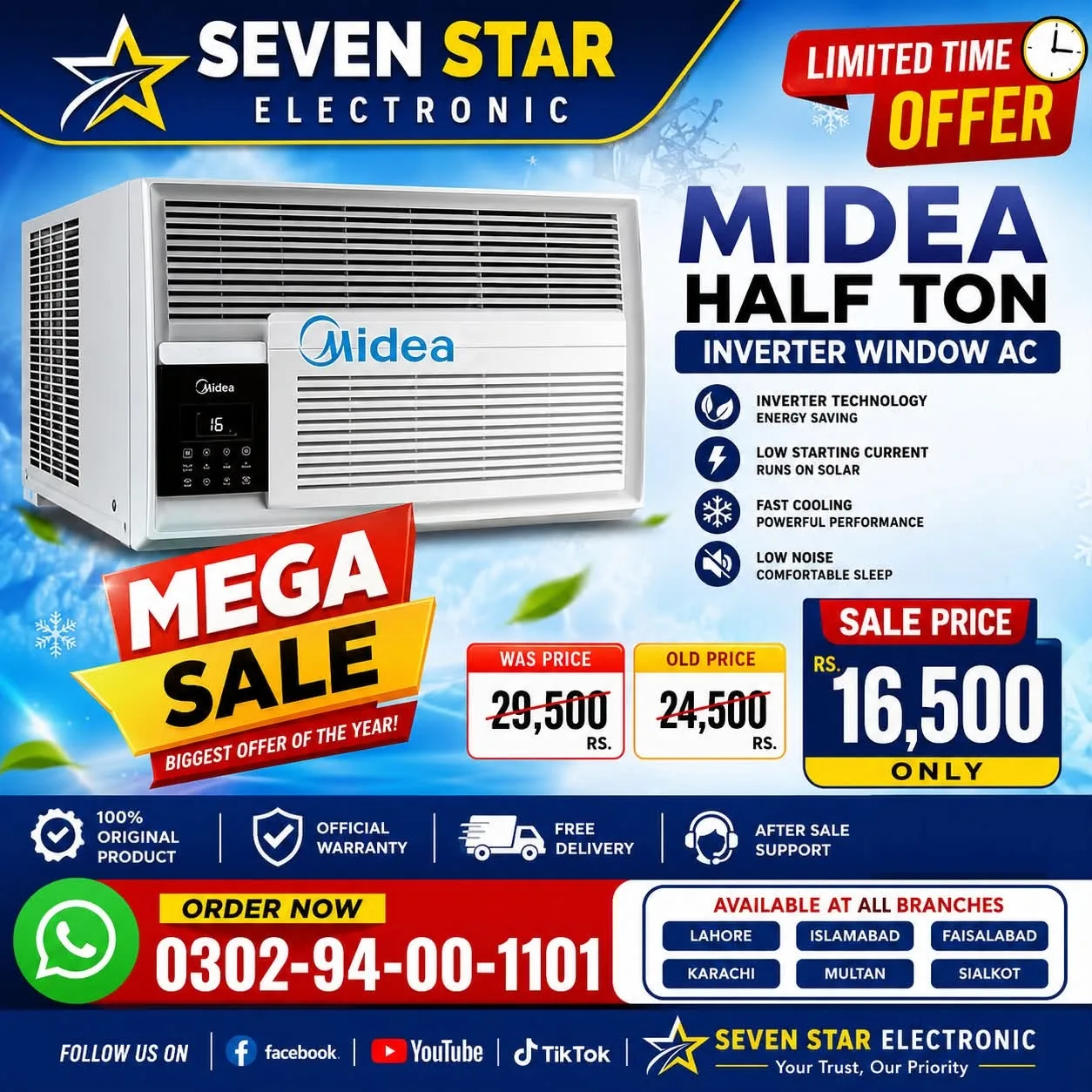 Midea Half Ton Inverter Window AC | Energy Saving | Mega Sale Offer