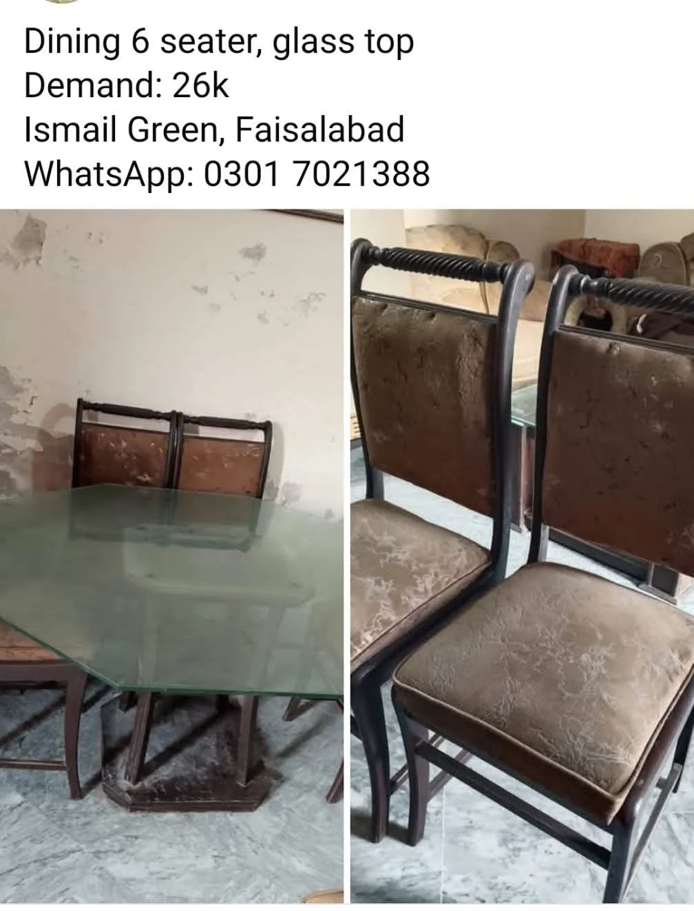 Dining 6 seater on glass top