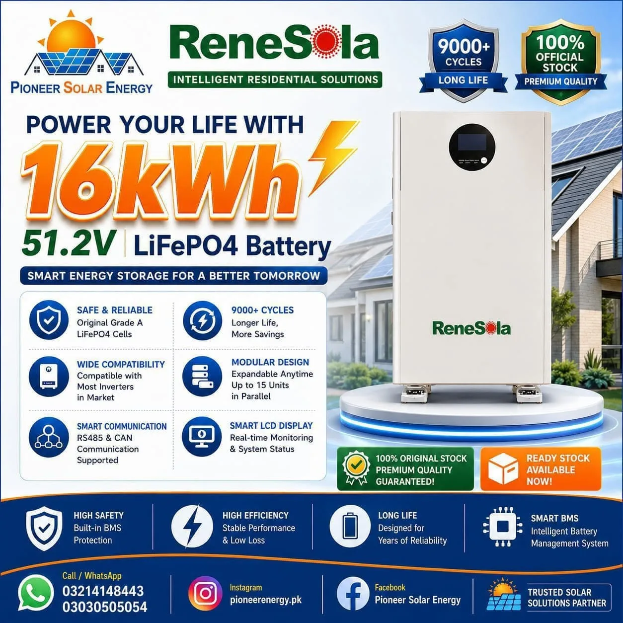 Renesola 16kWh Lithium Battery πβ‘ | 51.2V LiFePO4 | 9000+ Cycles | Premium Quality