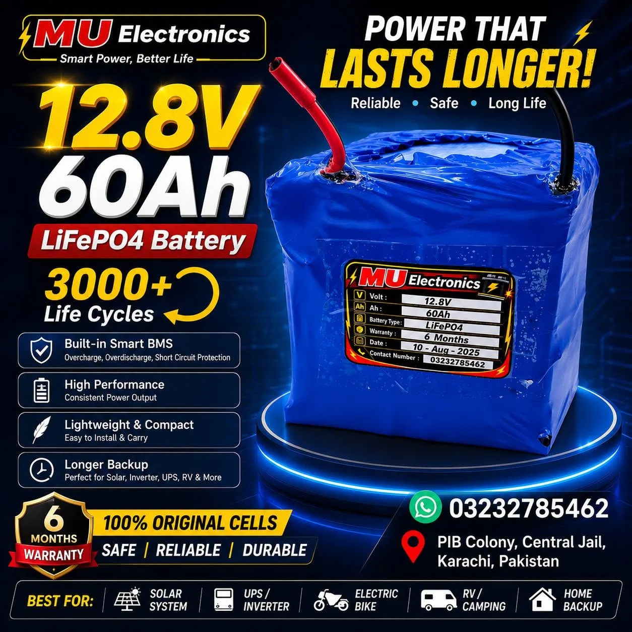 🔋 12V 60Ah LiFePO₄ Lithium Battery – Brand New