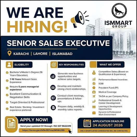 We Are Hiring – Senior Sales Executive 🚨 Ismmart Group