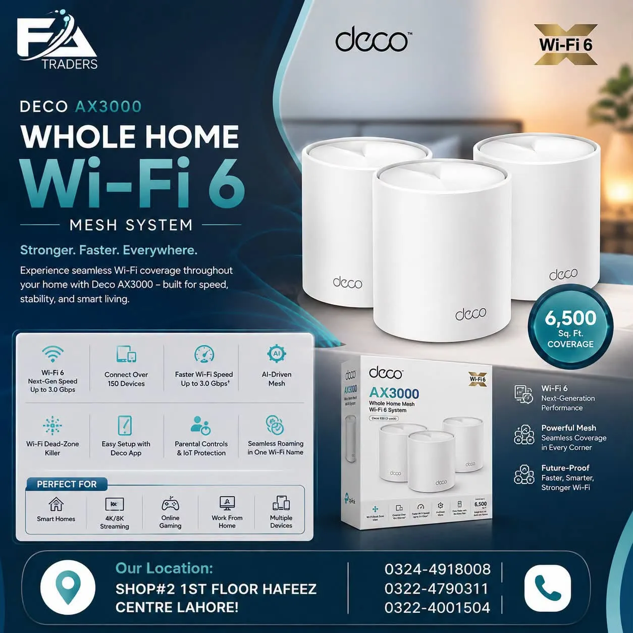 TP-Link Deco AX3000 Wi-Fi 6 Whole Home Mesh System | Up to 6500 Sq. Ft. Coverage