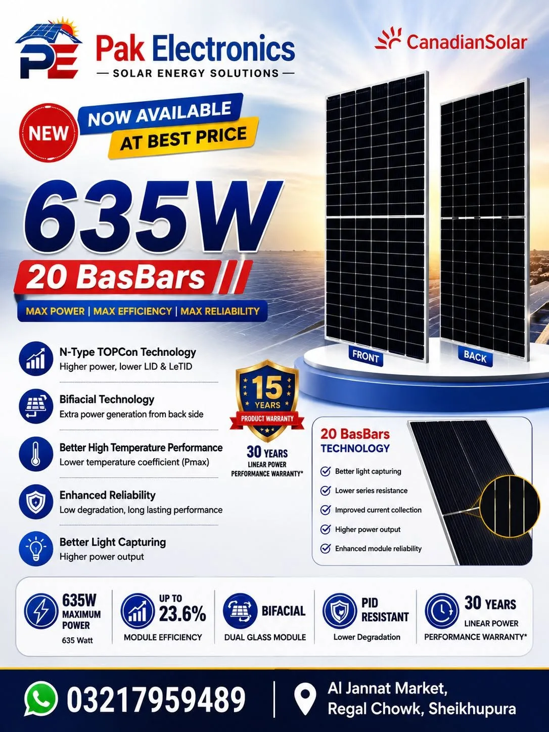 βοΈπ Canadian Solar 635W N-Type TOPCon Bifacial Solar Panel πβοΈ