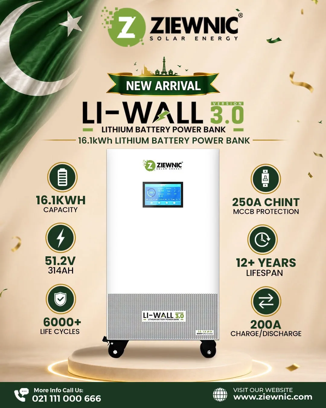 ⚡ Ziewnic LI-WALL 3.0 – 16.1kWh Lithium Battery | Premium Solar Energy Storage