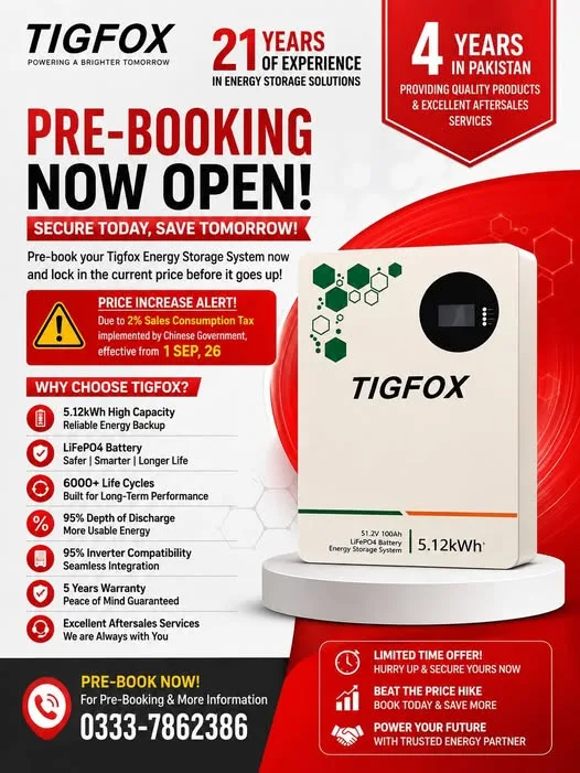 ⚡ TIGFOX 5.12kWh LiFePO4 Lithium Battery – Pre-Booking Now Open | Limited Time Offer