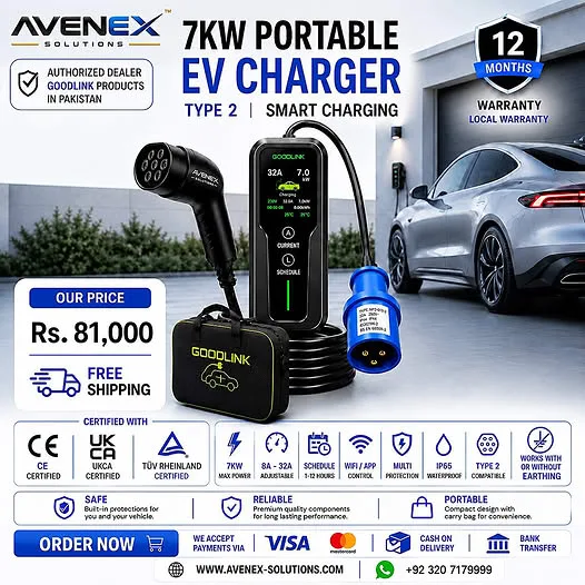Avenex 7KW Portable EV Charger Type 2 – Smart Charging