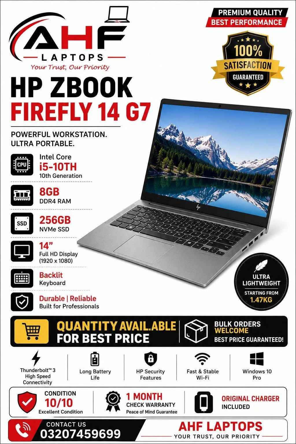 HP ZBook Firefly 14 G7 | Core i5 10th Gen | 8GB RAM | 256GB NVMe SSD | 14" FHD | Backlit Keyboard