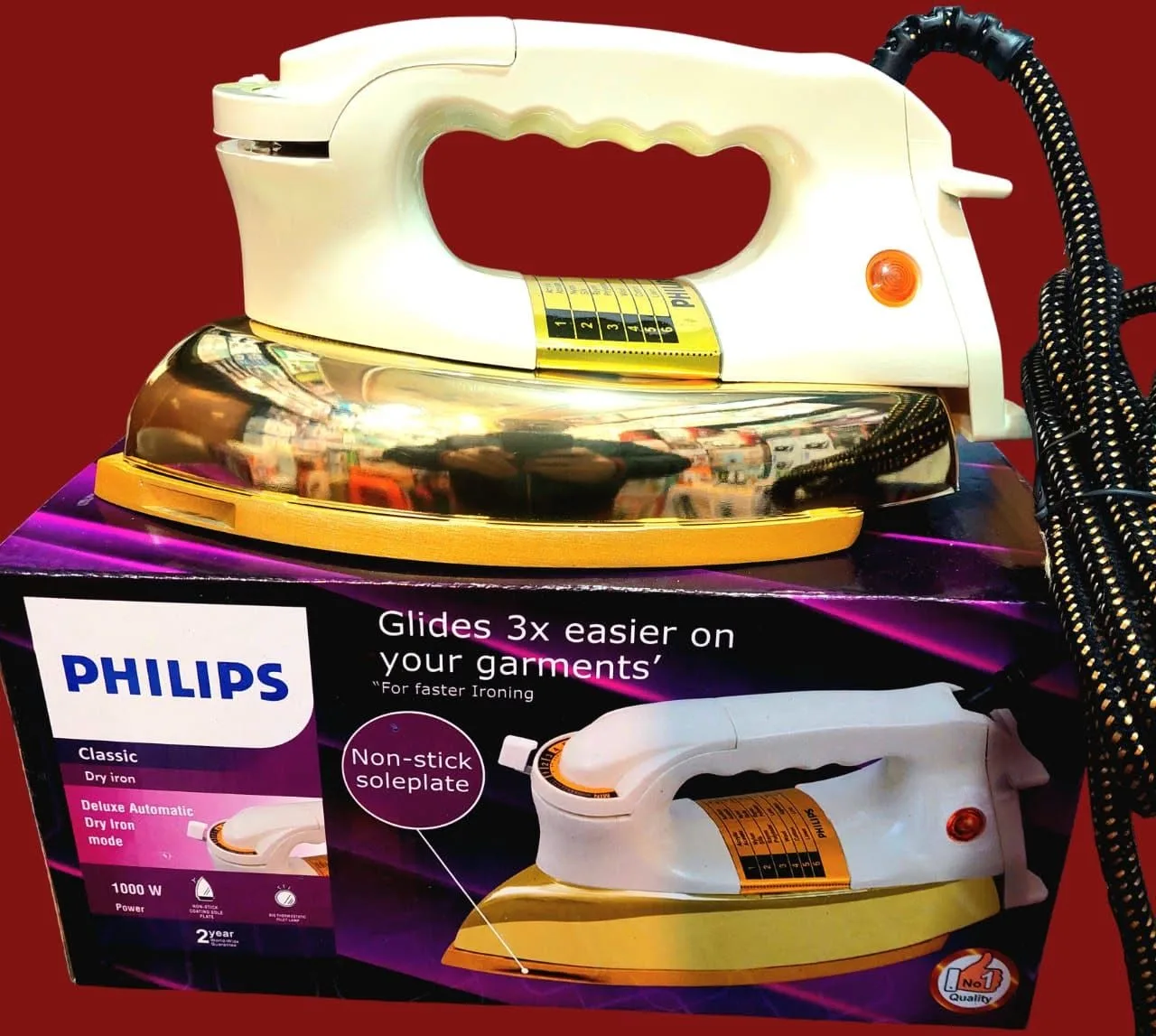 Philips Classic Dry Iron 1000W | Japan First Copy | Heavy Weight | Non-Stick Soleplate