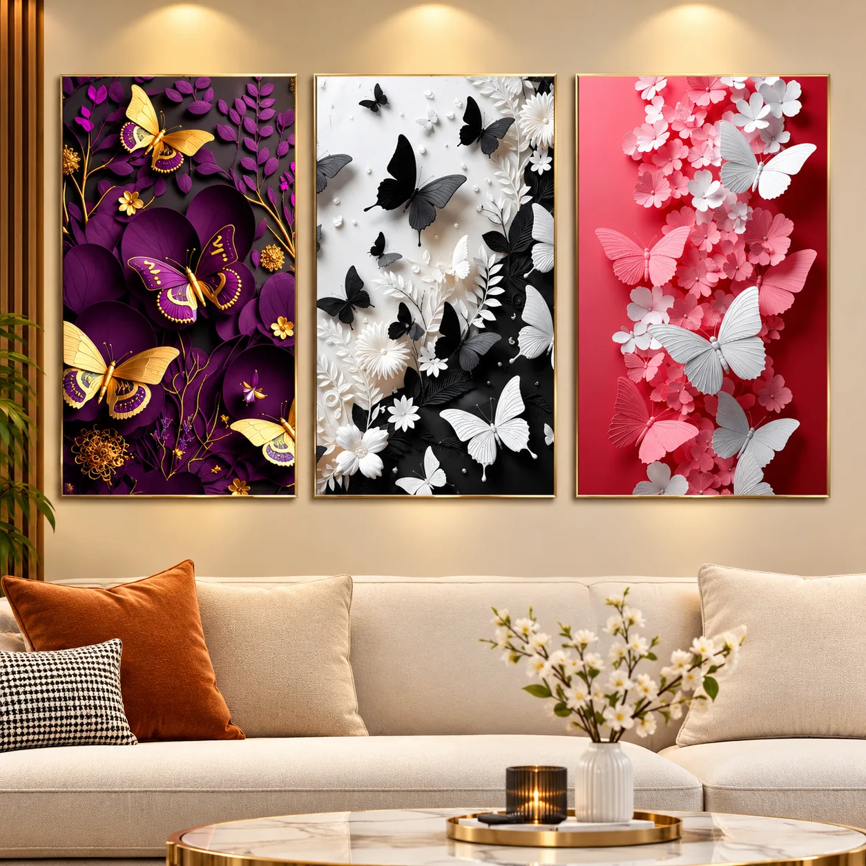 Furniture & Home Decor butterfly art Set Of 3 Frames Art