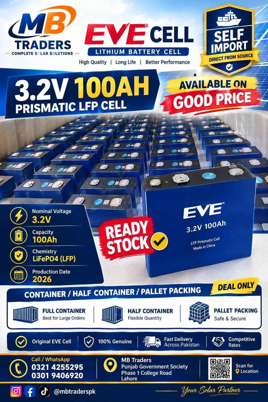 EVE 3.2V 100Ah LiFePO4 Battery Cells โ Ready Stock ๐