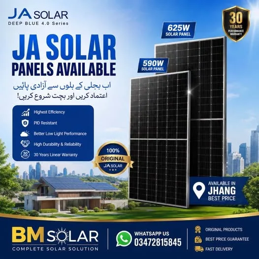 JA Solar 625W & 590W Solar Panels Available in Jhang | Best Price