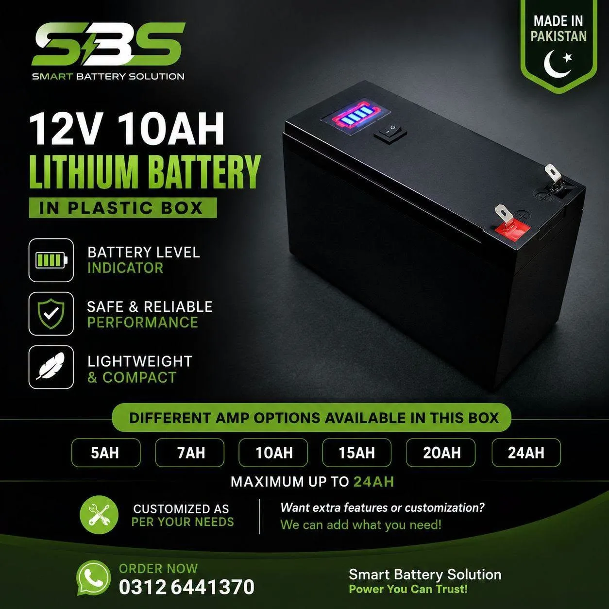 🔋 12V 10Ah Premium Lithium Battery | Battery Level Indicator