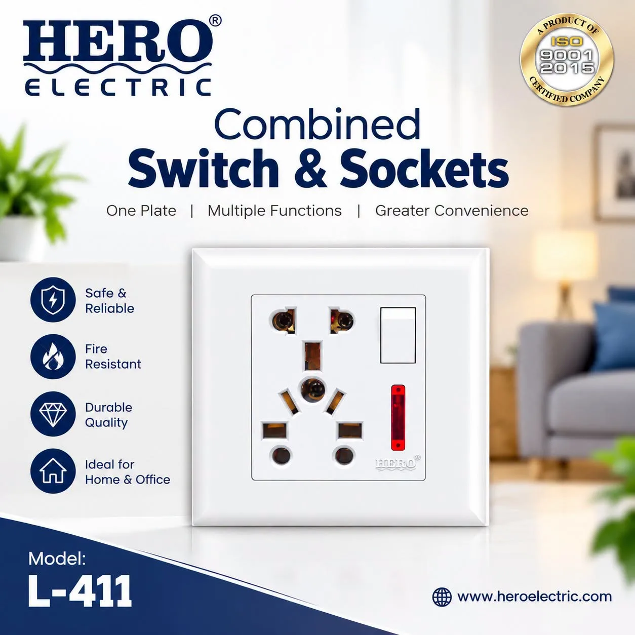 Hero Electric Combined Switch & Sockets β L-411 π