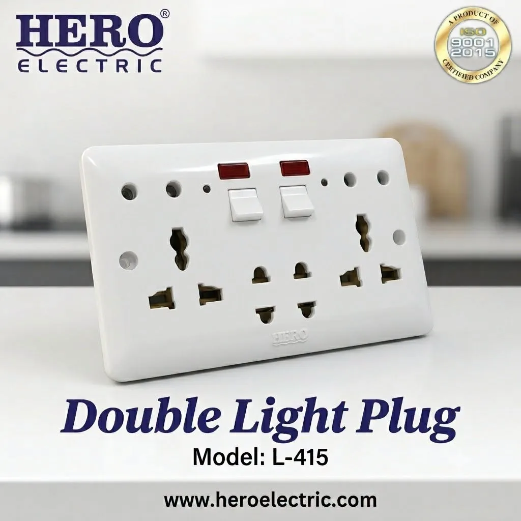 HERO Electric Double Light Plug L-415 | Premium Electrical Switch Socket | Durable & Stylish
