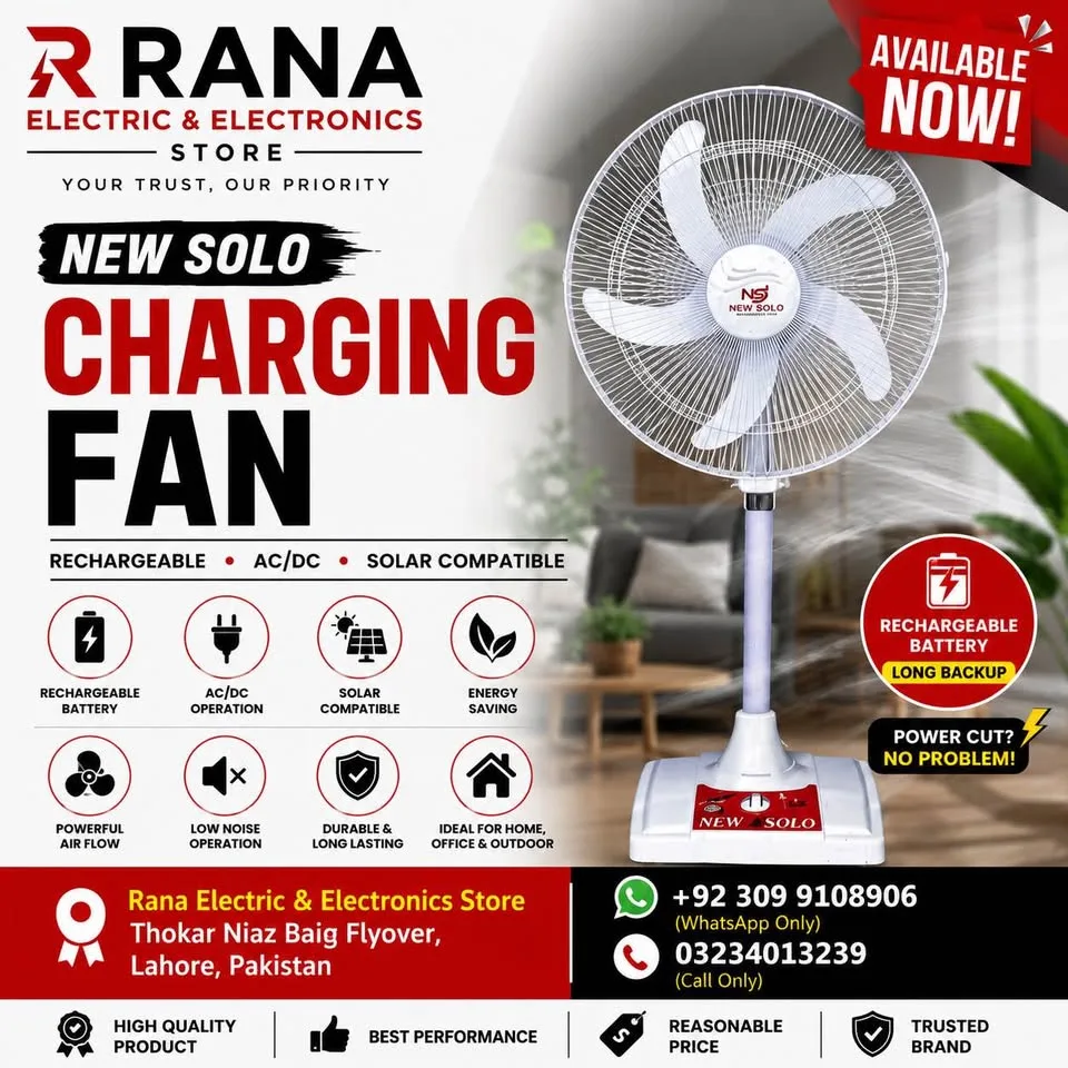 🔋 New Solo Charging Fan – Available Now!